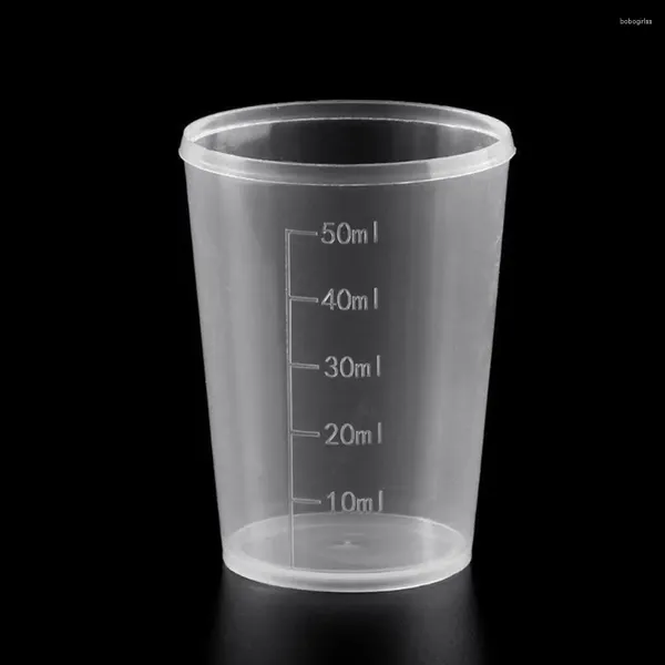 Tasses Saucers 5pcs / Set Clear Plastic jetable avec tasse à l'échelle Cylindre Mesurer le cylindre 30 ml 50 ml