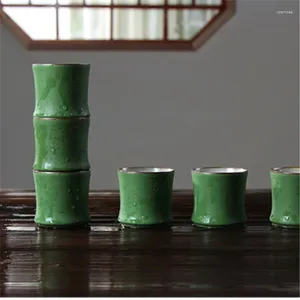 Tasses soucoupes 60mL tasse à thé en céramique de Style chinois forme de bambou vert bel ensemble tasse à thé pour la cérémonie