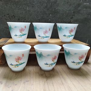 Kopjes Schoteltjes 6 stks/40 ml Japanse Keramische Theekop Set Retro Wit Porseleinen Kom Sake Koffiemok Huishoudelijke handgemaakte Master