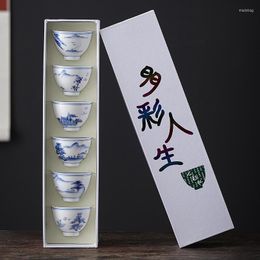 Tasses soucoupes 6 pièces bleu et blanc en céramique tasse à thé ensemble porcelaine après-midi tasse à thé expresso poterie japonaise bol café