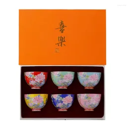 Tasses Saucers 6pcs ENAMEL TEACUP Céramique Ensemble de tasses personnelles exquises adaptées aux cadeaux