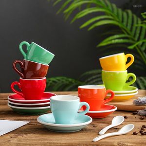 Tazas Platillos 80 ml Color caramelo Taza de café expreso Traje Fiesta de té Bebida Vidrio Bset Café italiano Arábica Taza de café de cerámica y juego de platillos al por mayor