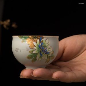 Kopjes schotels 80 ml Chinees Jingdezhen porselein boetiek thee Cup Ruyao Crackle Glaze of Kungfu Flower Design Ceramic