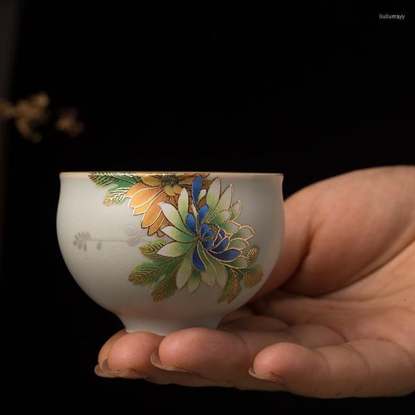 Tasses soucoupes en porcelaine chinoise Jingdezhen, tasse à thé de Boutique, Ruyao, glaçage craquelé de Kungfu, Design floral en céramique, 80ml