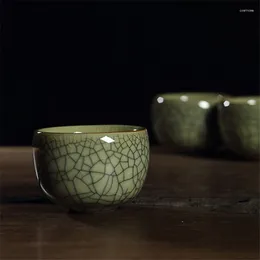 Tasses Saucers 85 ml une tasse de thé Longquan Celadon marqué de la porcelaine chinoise Crackle Glaze frère Kiln Geyao Diyao sur les ventes