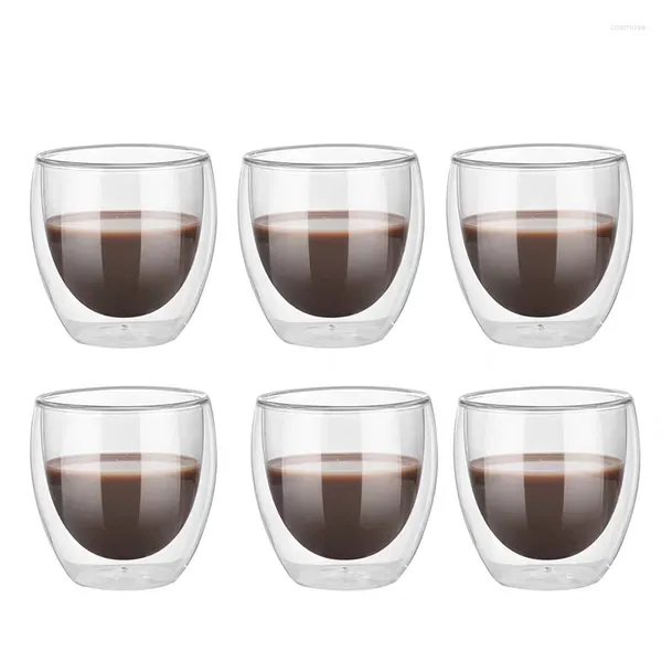 Tasses Saucers Un ensemble de café en verre 2/6 Double couches résistant à la chaleur ensembles boissons expresso ou lait