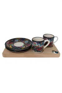 Cups Saucers Amazing Turkse Griekse Arabische koffie Espresso Cup Set houten presentatie Tray keramisch marineblauw met 2