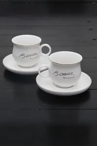 Tasses Saucers Amazing Turkish Greek Arabe Coffee Espresso tasse Set Kitchen Ataturk Signali-Porcelain 2 PSC.- 4 pièces