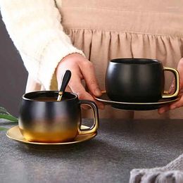 Kopjes Schoteltjes Amerikaanse Elegante Zwarte Goud Koffie En Met Lepels Porseleinen Kop Schotel Set Voor Thee Cappuccino Latte Servies Cadeau