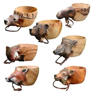 Tasses Saucers Animal tasse en bois tête en plein air camping eau potable pour les amis campeurs voisins anniversaire anniversaire