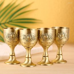 Tasses soucoupes Antique Bronze métal coupe à vin gobelet russe petit verre sculpture motif Vintage Drinkware
