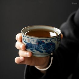 Tazas y platillos con apertura de cerámica antigua, taza de tigre chino, hermoso juego de té Jingdezheng, tazas para ceremonia