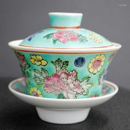 Kopjes schotels antieke jingdezhen porselein pastel zwarte bloem deksel met hand geschilderde fabrieksgoederen bedekte bowl