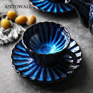 Tasses Saucers Antowall Glaze Blue Ceramic 180ml Personnalité de style chinois tradition