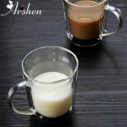 Tasses Saucers Arshen Double café Milk Milk avec la poignée Verrerie Boire des verres de mur à thé Tasse Créative Giftware Guinware