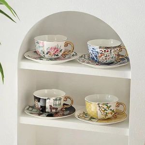 Ensemble de tasses et soucoupes britanniques bleues et blanches, tasse à café, thé, combinaison occidentale chinoise, Tazas en céramique irrégulière, mignons