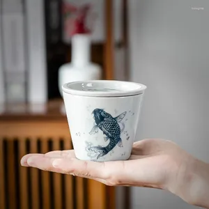 Tasses Saucers Blue and White Porcelain Office TeachUp Ceramic Master Tea tasse créative Creative Water Water Mist avec un couvercle Set Drinkware