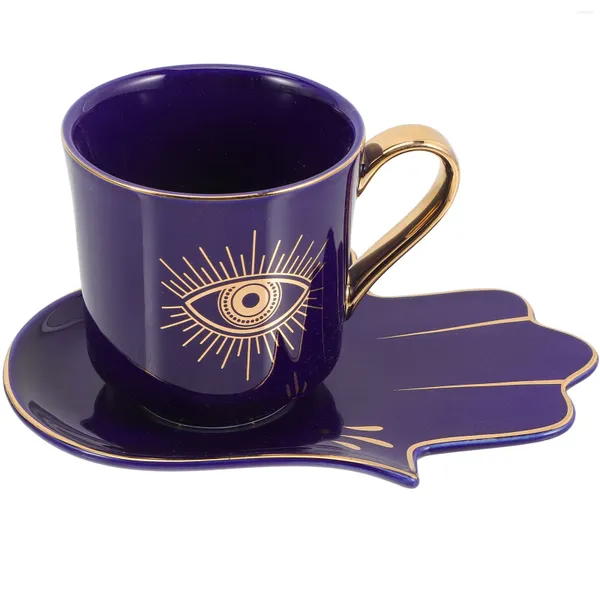 Tasses Saucers Blue Eyes Coffee Mug Turkish Couple Tasse Porelain Concentré Céramique Espresso Ceramics Latte Bureau