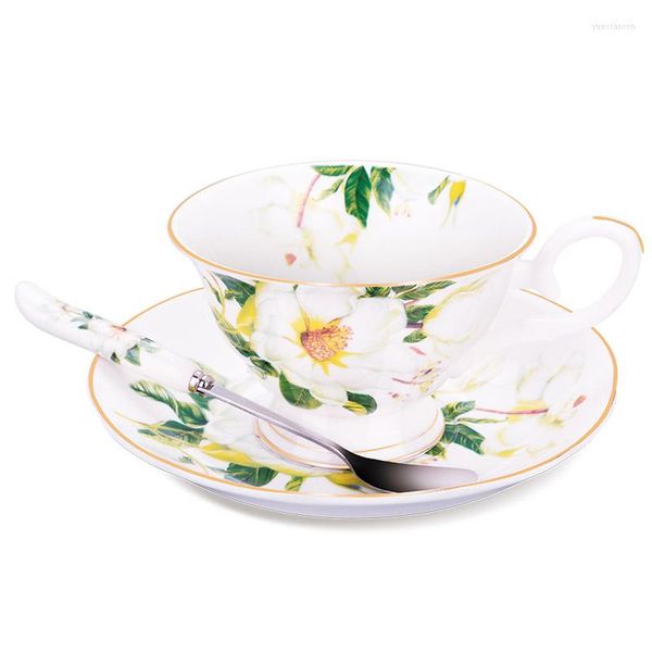 Tasses Soucoupes Bone China Coffee Cup Porcelain Ceramic Creative Tea Saucer Spoon Set Espresso Royal Gift Tasse Party Drinkware EE50BD