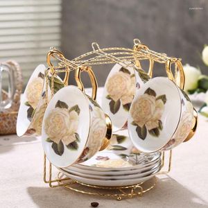 Cups Saucers Bone China Coffee Cup Set European Retro Simple Household Flower Tea and Saucer Sets Iced