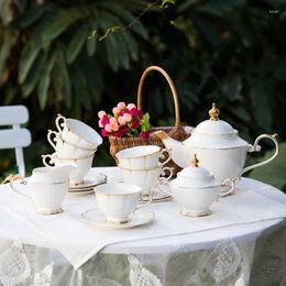 Tazas y platillos, juego de café de porcelana europea, té de porcelana Simple, olla de cerámica, azucarero, taza de té, tetera, utensilios de café