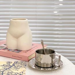 Tasses Saucers Petit-déjeuner Luxury Coffee Tea tasse et soucoupe Set Office Pink Mug Nordic avec cuillère Tazas Desayuno Originals Funny