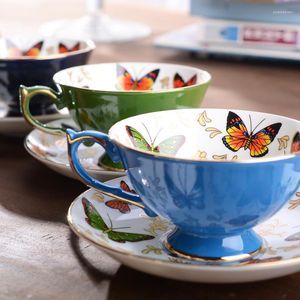 Tasses et soucoupes à café et soucoupes de Style britannique, service classique de fête du thé de l'après-midi, os de papillon, tasse à thé en porcelaine de chine et d'europe