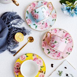 Kopjes schotels Britse stijl luxe koffiekopje en schotelset met gouden handel keramisch draagbare afternoon tea kubek drinkware by50bd