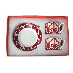 Tasses Soucoupes Restauration Bone China Cup Multi-style Simple Céramique Tiki Tasses À Thé Café Et Soucoupe Plat Avec Motif Ensemble 2PCS / Set Box