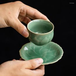 Kopjes schotels celadon lotus theekop keramische Chinese theekop set teaeweerkom voor ceremonie vintage groene schotel koffiemokken