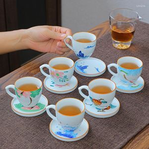 Cups Saucers Celadon Tea Cup en Saucer 2-PCS set handgeschilderde master single Chinese keramische accessoires met handvat 70 ml