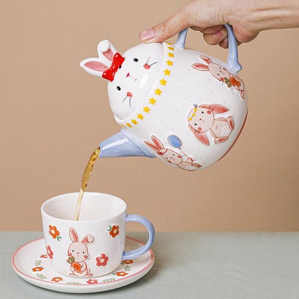 Tazas platillos cerámica animal tetera en relieve jarra de agua taza de café platillo taza taza diseño de té de alivio de la cuchara jarra de bebidas