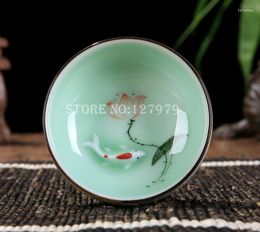 Cups Saucers keramische kunsten en ambachten theekop longquan celadon high-grade theekop met de hand beschilderde lotus theekops teaset 4 patroon /set-