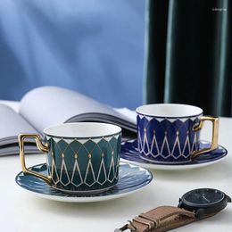 Tasses Saucers en céramique Coffee Set Kitchen Table Voleillement Ustensiles pour le thé à lait d'eau Utiliser le vert / bleu / rouge