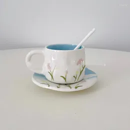 Tasses soucoupes tasse à café en céramique émail froid fleur boisson articles réutilisables idées cadeaux personnalisées Jogo De Xicaras maison jardin