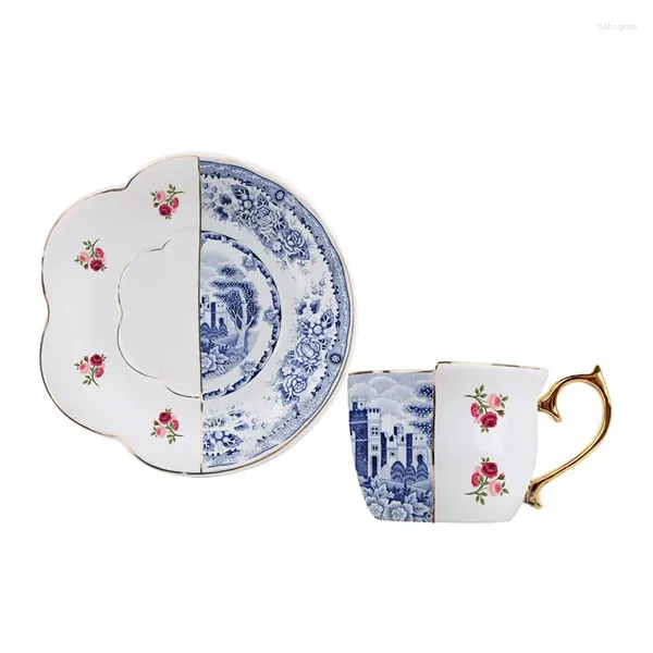 Tazas de tazas Cerámica Camé de café Caja de regalo estilo chino Color creativo Conjunto de tazas de té de porcelana azul y blanco Agua de taza