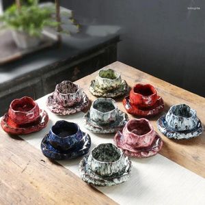 Tasses Saucers Tasse de café en céramique et soucoupe Lotus Flower Thé ensembles de poterie en porcelaine de poterie tasse de ménage