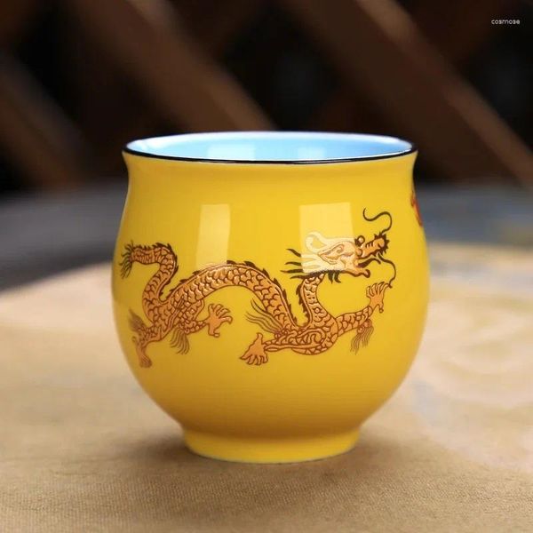 Tasses soucoupes en céramique créative chinoise traditionnelle motif Dragon Royal Double paroi tasse à thé porcelaine thé rétro bol Drinkware