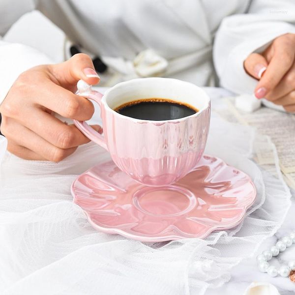Tasses soucoupes tasse en céramique soucoupe en forme de coquille tasse à café thé de l'après-midi accessoires de cuisine bureau maison rose vert ensemble de vaisselle verres