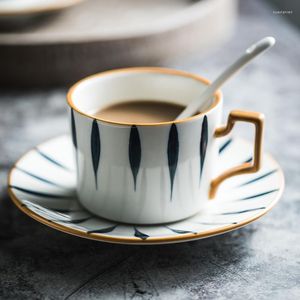 Tasses soucoupes en céramique or café géométrique classique tasse à lait tasses à eau bureau thé Kupa Bardak luxe AC50BD