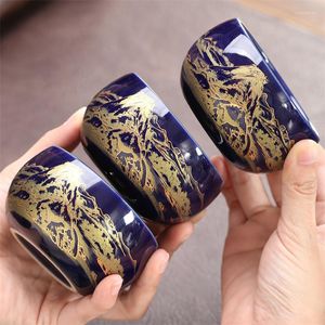 Tasses soucoupes en céramique or prune orchidée bambou et chrysanthème tasses à thé créative porcelaine rétro maître tasse à thé bureau verres