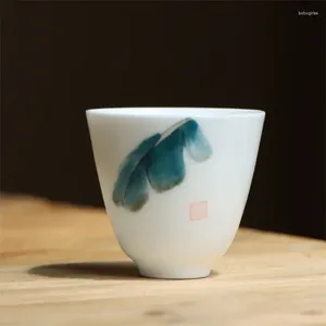 Tazas y platillos de cerámica pintados a mano, taza de té maestro de hoja de plátano, vajilla creativa hecha a mano, porcelana blanca, ceremonia de té para oficina