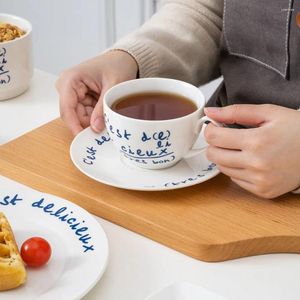 Ensemble de tasses et soucoupes en céramique, tasse à café romantique française, lait, décoration de maison, blogueur coréen Ins, même lettre bleue