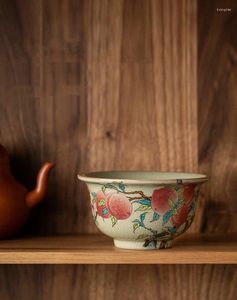Tasses soucoupes en céramique ouverture tasse de pêche chinois Antique poterie anciens service à thé thé tasses à thé pour cérémonie