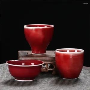 Tasses Saucers Céramique Red Glaze Fabinage à la main