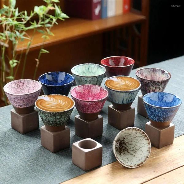 Tasses soucoupes en céramique rétro chapeau tasse créative four à cône de style japonais 200ML. Porcelaine d'art pour la maison
