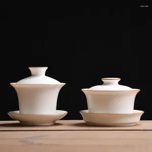 Cups Saucers keramische theepot Creative Simple Gaiwan Office Tea Cup White Porselein Huishoudelijke Bowl met dekking Chinese set