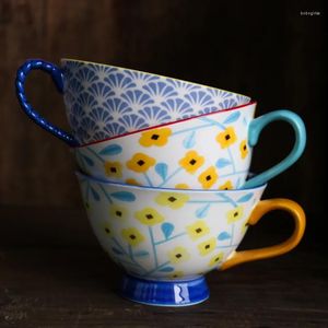 Tasses Soucoupes en céramique sous la glaçure petite fleur jaune grande bouche tasse / manche tasse / tasse