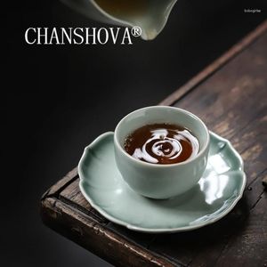 Cups Saucers Chanshova 35 ml Chinese stijl Cyaan Glaze keramische Kleine koffiebekeerder Set theekopje Drinkgerei China porselein H424