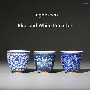 Tasses soucoupes chinoises en porcelaine bleue et blanche, petit bol, tasse à thé en céramique, café, bière, vin, verres